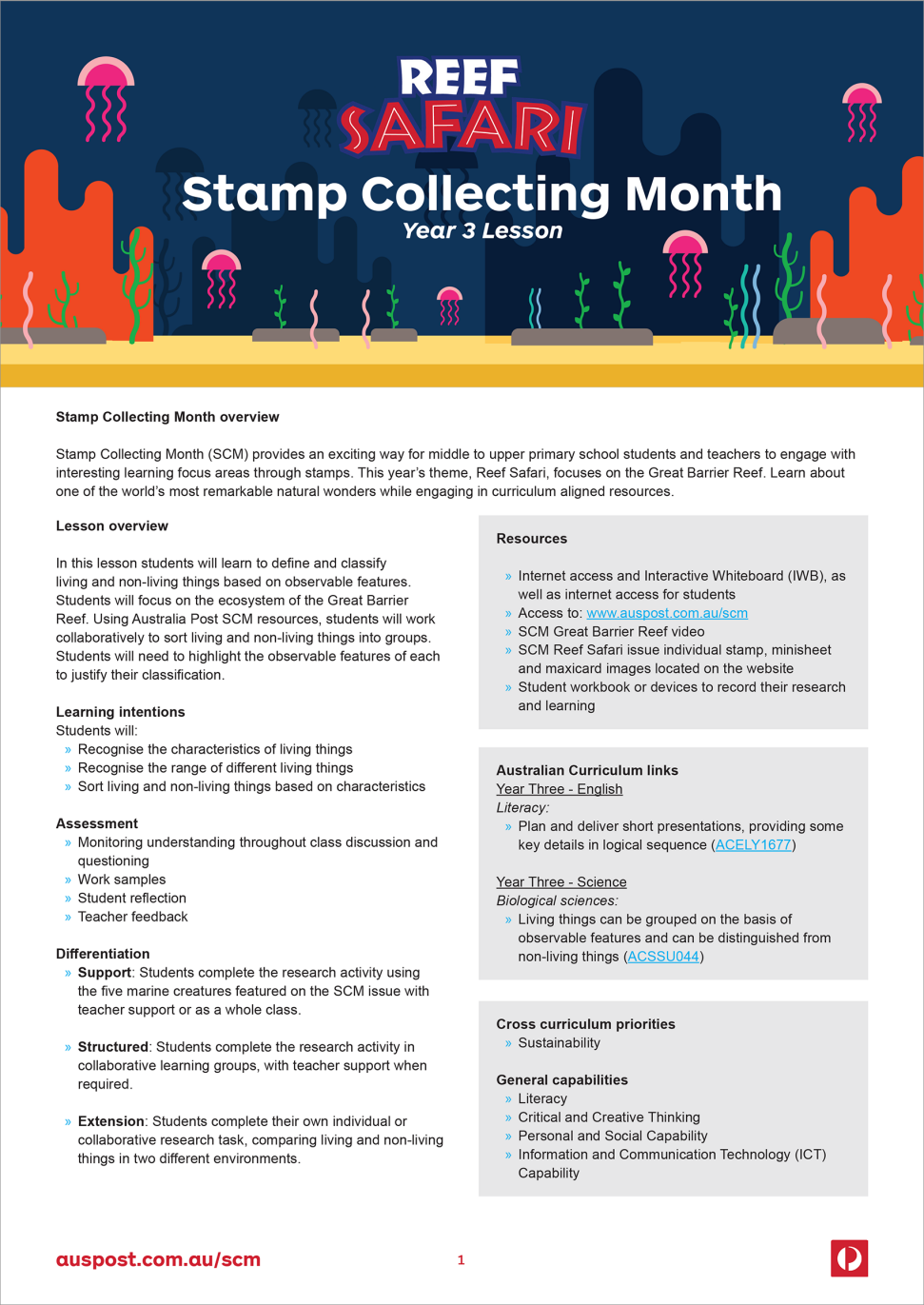 Stamp Collecting Month 2018 Reef Safari Lesson Plan Year 3