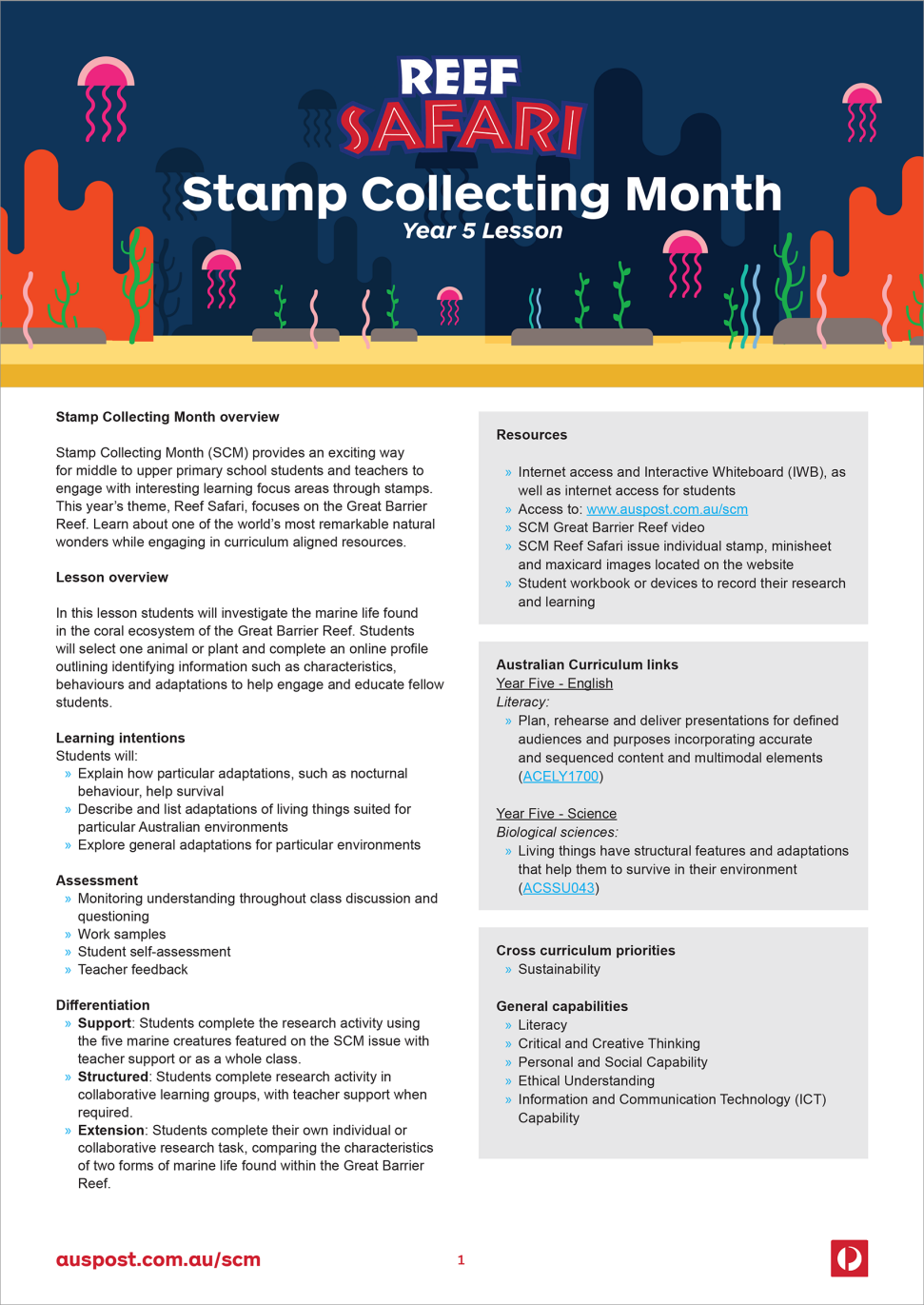 Stamp Collecting Month 2018 Reef Safari Lesson Plan Year 5