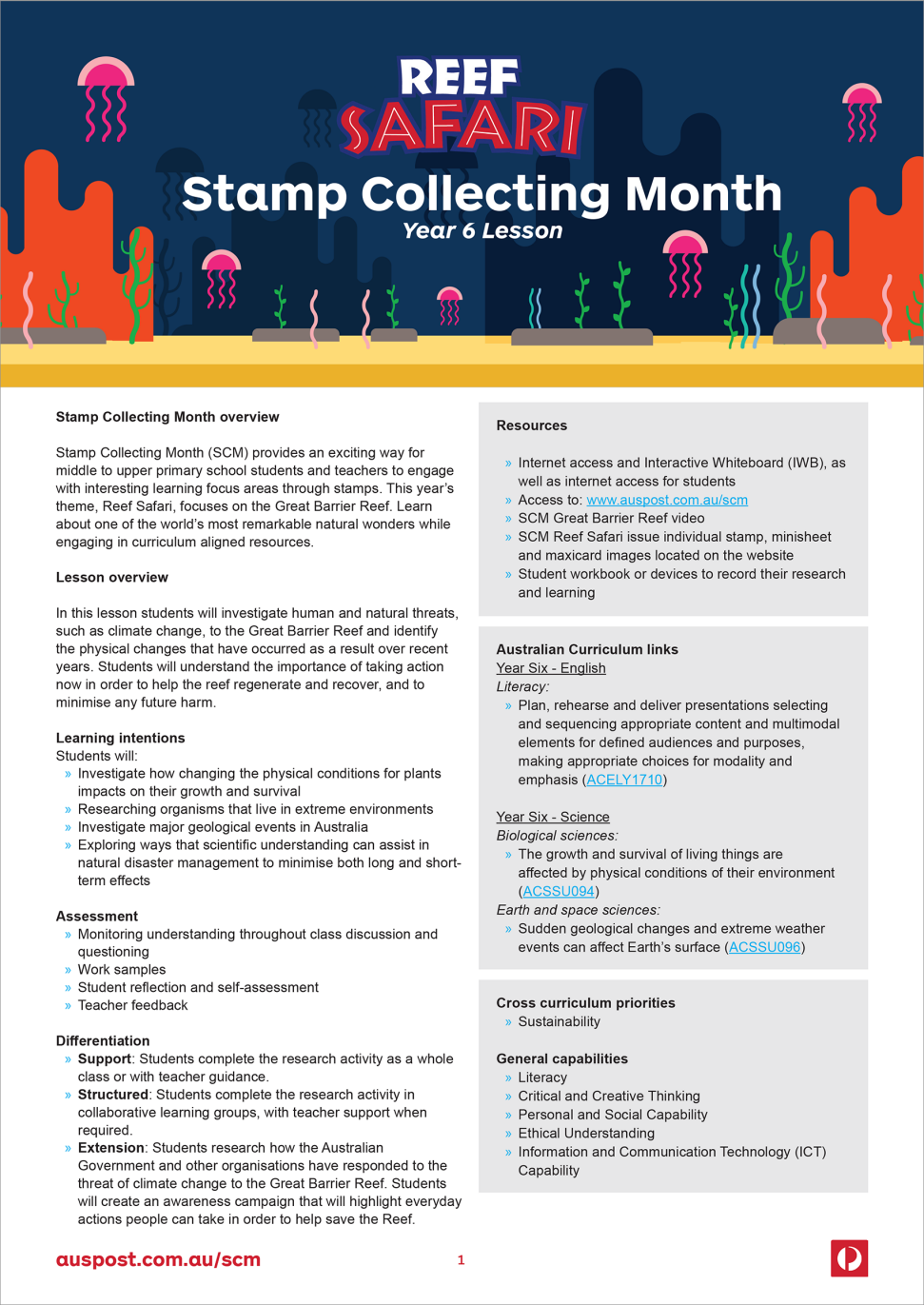 Stamp Collecting Month 2018 Reef Safari Lesson Plan Year 6